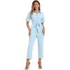 imageAllegra K Womens Short Sleeve Collared Cropped Coverall Button Down Tie Waist Cotton Cargo JumpsuitLight Blue