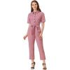 imageAllegra K Womens Short Sleeve Collared Cropped Coverall Button Down Tie Waist Cotton Cargo JumpsuitPink