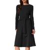 imageAllegra K Womens Sweater Dress Long Sleeve A Line Tie Waist Ribbed Knit DressesBlack