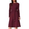 imageAllegra K Womens Sweater Dress Long Sleeve A Line Tie Waist Ribbed Knit DressesBurgundy