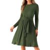 imageAllegra K Womens Sweater Dress Long Sleeve A Line Tie Waist Ribbed Knit DressesDark Green