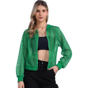 imageAllegra K Hoodie Jacket for Womens 2024 Zip Up Long Sleeve Mesh Sheer Bomber JacketsGreen