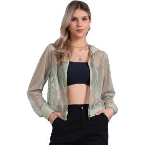 imageAllegra K Hoodie Jacket for Womens 2024 Zip Up Long Sleeve Mesh Sheer Bomber JacketsGrey
