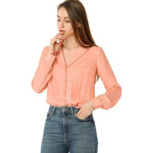 imageAllegra K Womens 1950s Vintage Long Sleeve Printed Button Down Tops Small Dark Pink Heart