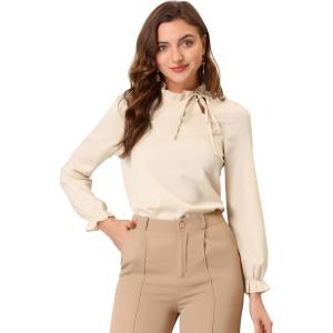 imageAllegra K Womens Fall Blouse 2025 Long Sleeve Ruffle Tie Neck Business Work TopApricot