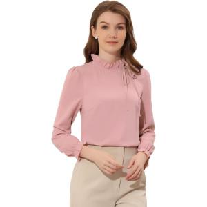 imageAllegra K Womens Fall Blouse 2025 Long Sleeve Ruffle Tie Neck Business Work TopPink