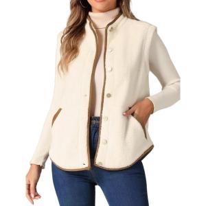 imageAllegra K Womens Fleece Vest Button Down Sleeveless Jacket with Pockets Oversized Fuzzy VestsApricot Brown