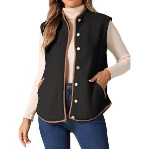 imageAllegra K Womens Fleece Vest Button Down Sleeveless Jacket with Pockets Oversized Fuzzy VestsBlack