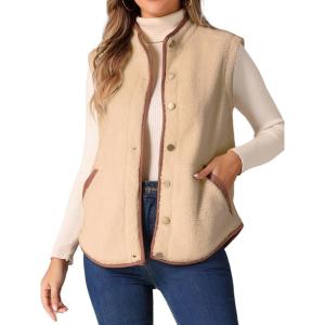 imageAllegra K Womens Fleece Vest Button Down Sleeveless Jacket with Pockets Oversized Fuzzy VestsBrown