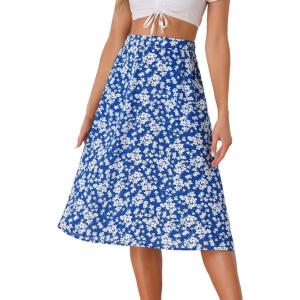imageAllegra K Womens Floral Skirt ALine Midi Skirt Chiffon Elegant 2025 Fall SkirtsBlue White