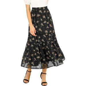 imageAllegra K Womens Floral Skirt Chiffon Aline Long Tiered Ruffle Boho Summer Midi SkirtsBlack