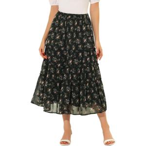 imageAllegra K Womens Floral Skirt Chiffon Aline Long Tiered Ruffle Boho Summer Midi SkirtsBlack a