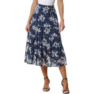 imageAllegra K Womens Floral Skirt Chiffon Aline Long Tiered Ruffle Boho Summer Midi SkirtsBlue a