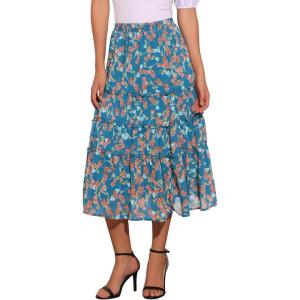 imageAllegra K Womens Floral Skirt Chiffon Aline Long Tiered Ruffle Boho Summer Midi SkirtsBlues