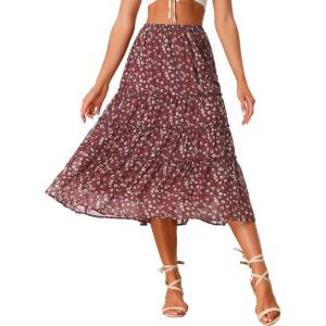 imageAllegra K Womens Floral Skirt Chiffon Aline Long Tiered Ruffle Boho Summer Midi SkirtsBrown