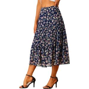 imageAllegra K Womens Floral Skirt Chiffon Aline Long Tiered Ruffle Boho Summer Midi SkirtsNavy Blue