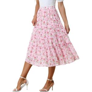 imageAllegra K Womens Floral Skirt Chiffon Aline Long Tiered Ruffle Boho Summer Midi SkirtsPink Rose