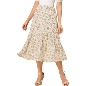 imageAllegra K Womens Floral Skirt Chiffon Aline Long Tiered Ruffle Boho Summer Midi SkirtsWhite a