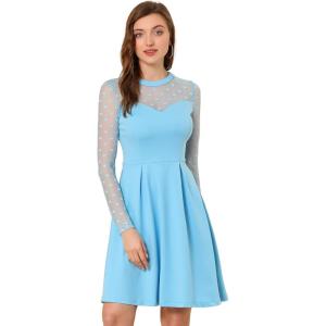 imageAllegra K Womens Heart Mesh Sheer Long Sleeve Gothic Cocktail Wedding Guest Skater Party Short DressLight Blue