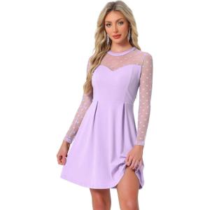 imageAllegra K Womens Heart Mesh Sheer Long Sleeve Gothic Cocktail Wedding Guest Skater Party Short DressLight Purple