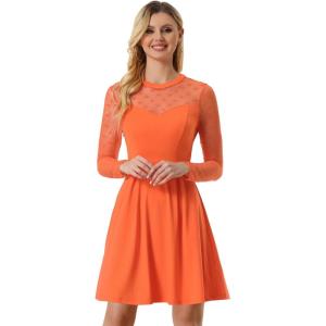imageAllegra K Womens Heart Mesh Sheer Long Sleeve Gothic Cocktail Wedding Guest Skater Party Short DressOrange