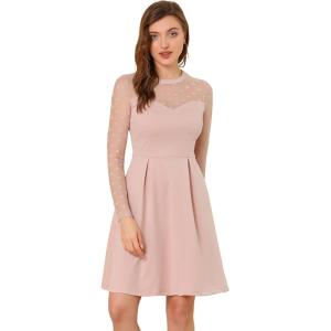 imageAllegra K Womens Heart Mesh Sheer Long Sleeve Gothic Cocktail Wedding Guest Skater Party Short DressPink