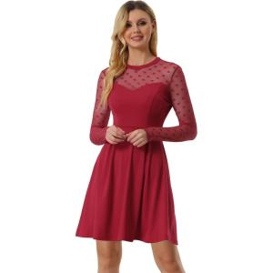 imageAllegra K Womens Heart Mesh Sheer Long Sleeve Gothic Cocktail Wedding Guest Skater Party Short DressRed