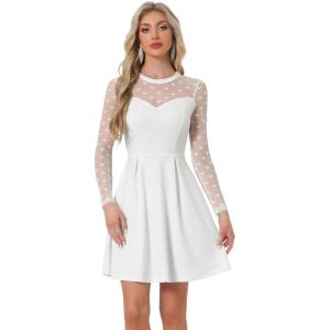 imageAllegra K Womens Heart Mesh Sheer Long Sleeve Gothic Cocktail Wedding Guest Skater Party Short DressWhite