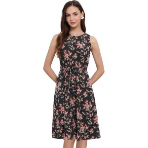 imageAllegra K Womens Midi Floral Dresses Summer Casual Wedding Guest Sleeveless DressBlack Red