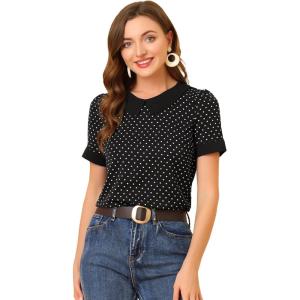 imageAllegra K Womens Peter Pan Collar Shirt Vintage 1950s Polka Dots BlouseBlack