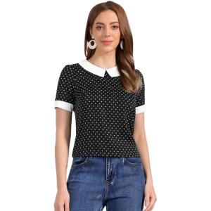 imageAllegra K Womens Peter Pan Collar Shirt Vintage 1950s Polka Dots BlouseBlack White