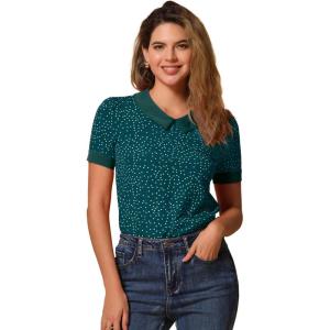 imageAllegra K Womens Peter Pan Collar Shirt Vintage 1950s Polka Dots BlouseBlue Green White