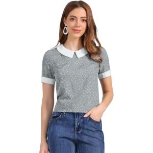imageAllegra K Womens Peter Pan Collar Shirt Vintage 1950s Polka Dots BlouseGrey