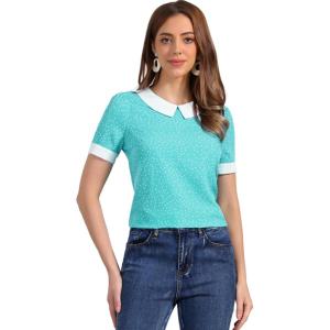 imageAllegra K Womens Peter Pan Collar Shirt Vintage 1950s Polka Dots BlouseLake Blue