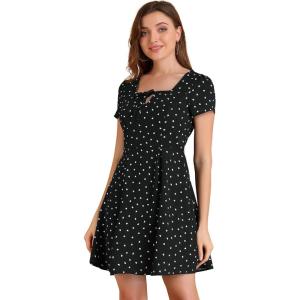 imageAllegra K Womens Printed Dress Summer 2025 Casual Square Neck Short Sleeve Fit and Flare DressesBlackheart