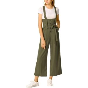 imageAllegra K Womens Wide Leg Overalls Loose Fit Belted High Waist Suspenders JumpsuitsArmy Green