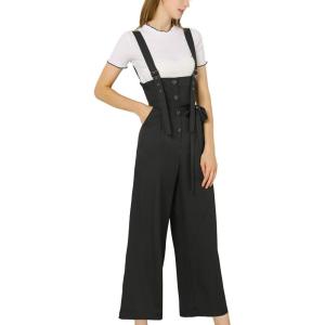 imageAllegra K Womens Wide Leg Overalls Loose Fit Belted High Waist Suspenders JumpsuitsBlack