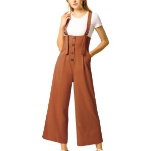 imageAllegra K Womens Wide Leg Overalls Loose Fit Belted High Waist Suspenders JumpsuitsBrown