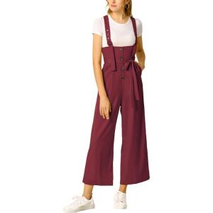 imageAllegra K Womens Wide Leg Overalls Loose Fit Belted High Waist Suspenders JumpsuitsBurgundy