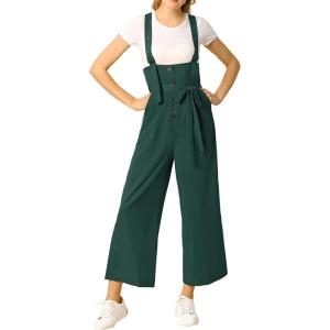 imageAllegra K Womens Wide Leg Overalls Loose Fit Belted High Waist Suspenders JumpsuitsDark Green