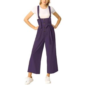 imageAllegra K Womens Wide Leg Overalls Loose Fit Belted High Waist Suspenders JumpsuitsDark Purple