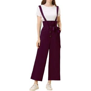 imageAllegra K Womens Wide Leg Overalls Loose Fit Belted High Waist Suspenders JumpsuitsPurplish Red