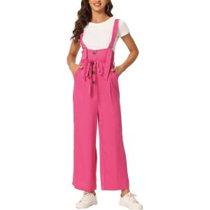 imageAllegra K Womens Wide Leg Overalls Loose Fit Belted High Waist Suspenders JumpsuitsRose Red