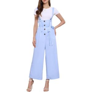 imageAllegra K Womens Wide Leg Overalls Loose Fit Belted High Waist Suspenders JumpsuitsSky Blue