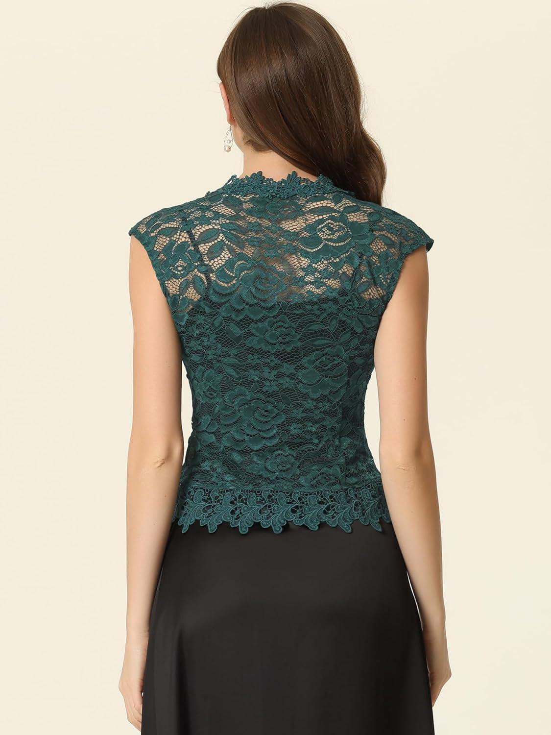imageAllegra K Floral Lace Shrug for Womens Wedding Guest Cap Sleeve Formal Sheer Bolero CardiganBlue Green