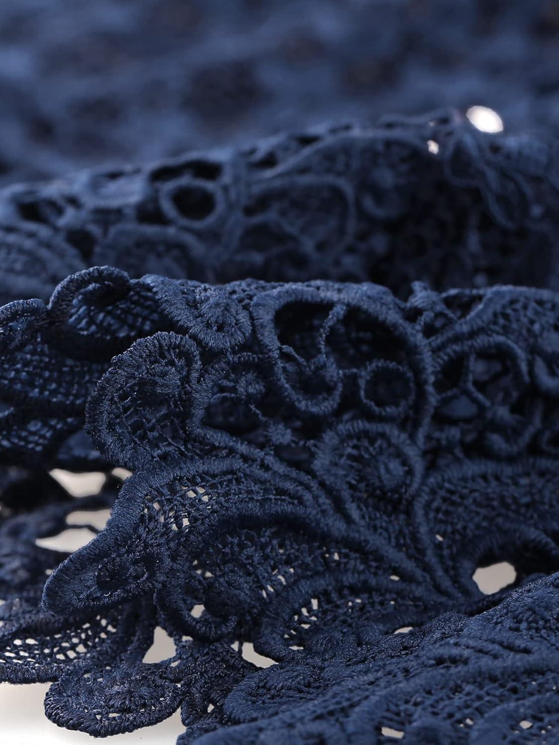 imageAllegra K Floral Lace Shrug for Womens Wedding Guest Cap Sleeve Formal Sheer Bolero CardiganDark Blue