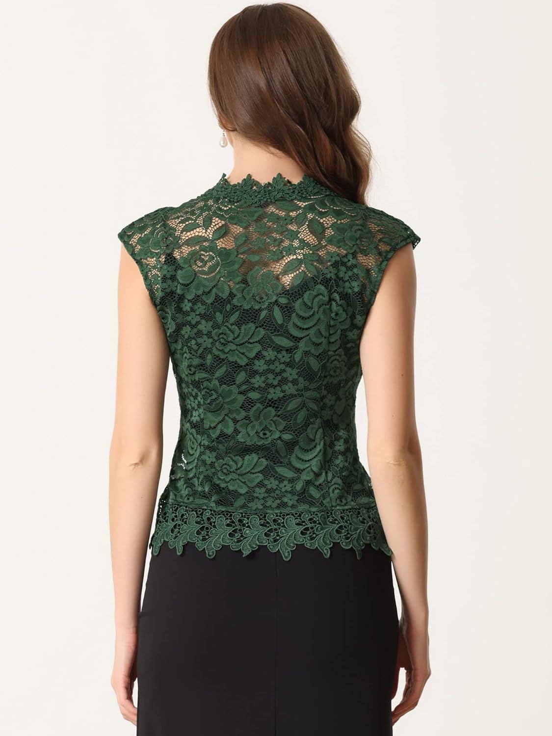 imageAllegra K Floral Lace Shrug for Womens Wedding Guest Cap Sleeve Formal Sheer Bolero CardiganDark Green