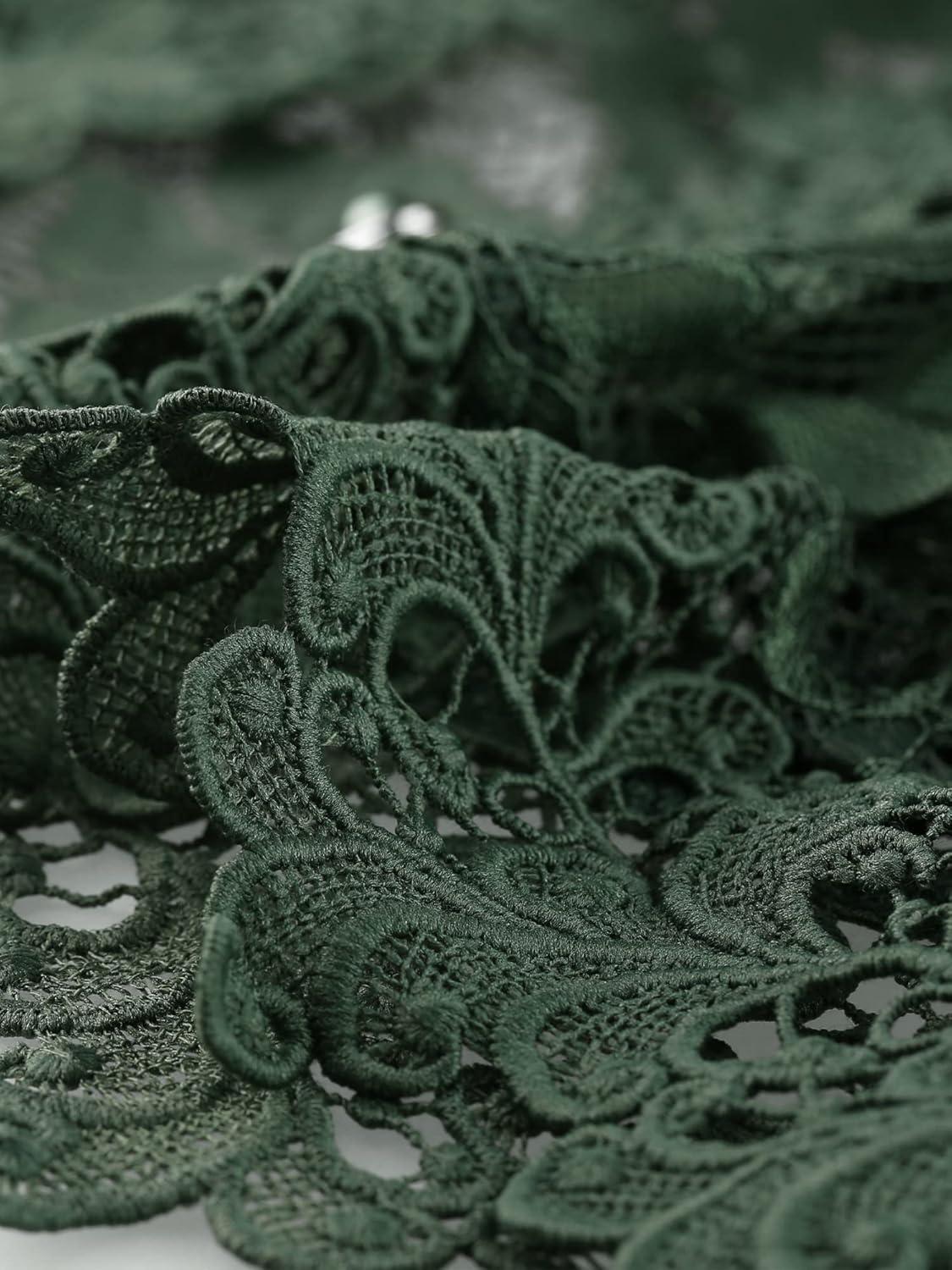 imageAllegra K Floral Lace Shrug for Womens Wedding Guest Cap Sleeve Formal Sheer Bolero CardiganDark Green