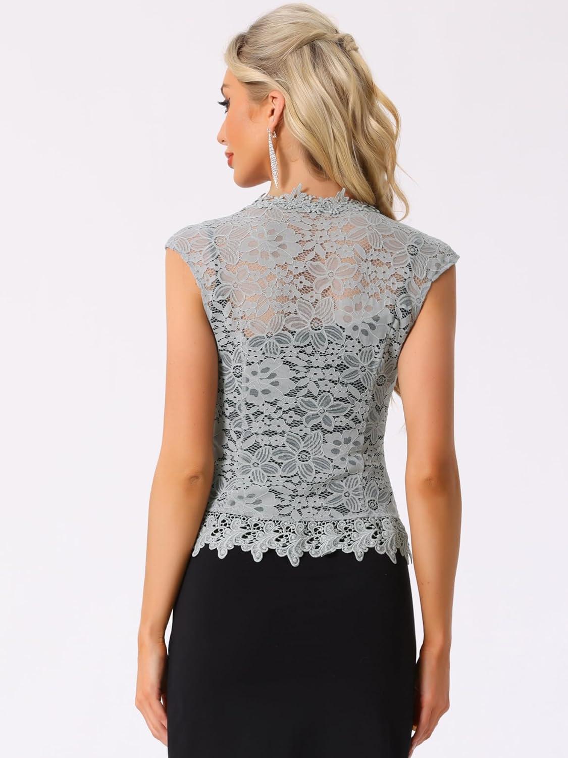 imageAllegra K Floral Lace Shrug for Womens Wedding Guest Cap Sleeve Formal Sheer Bolero CardiganGrey