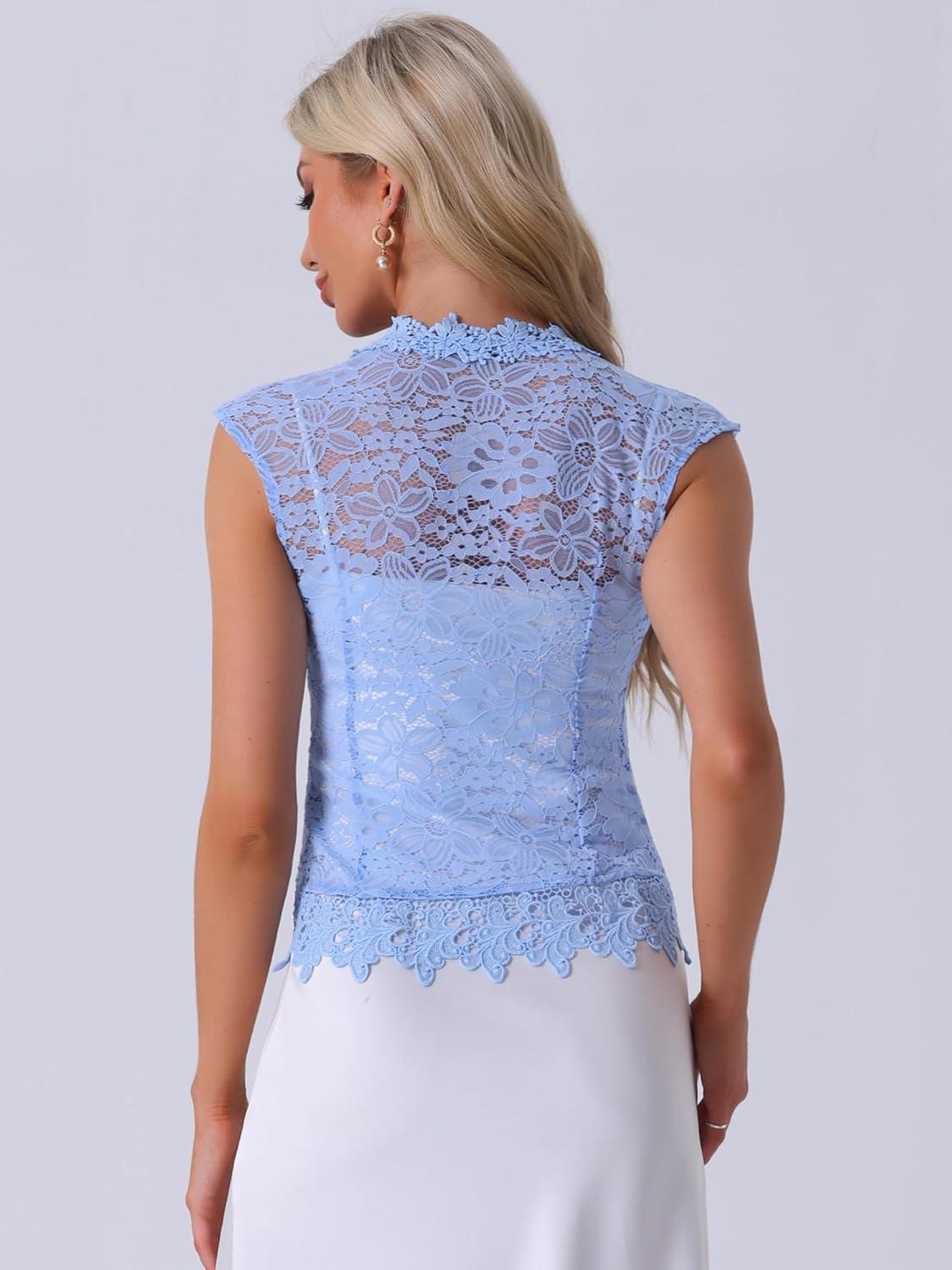imageAllegra K Floral Lace Shrug for Womens Wedding Guest Cap Sleeve Formal Sheer Bolero CardiganSky Blue
